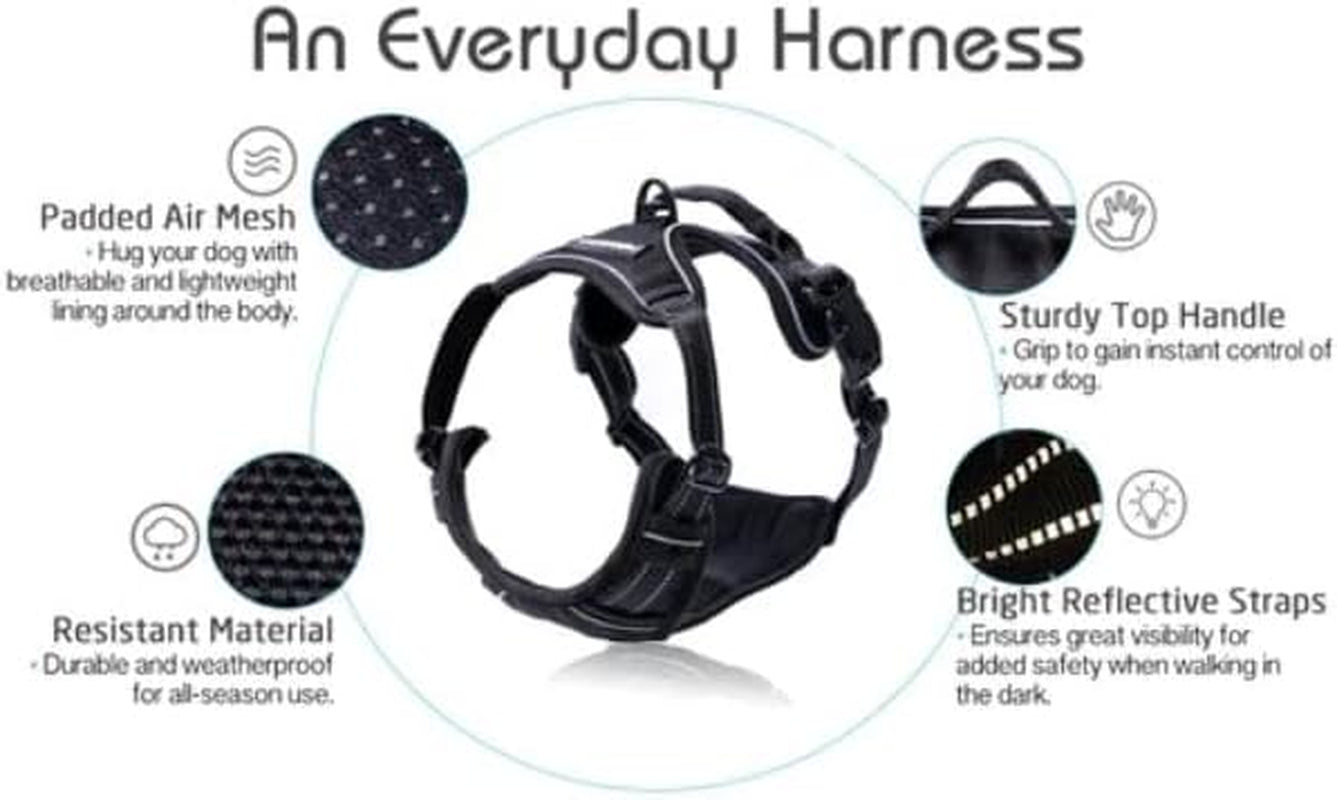 No - Pull Dog Harness with 2 Leash Clips – Adjustable, Reflective, Padded Vest for Large Dogs (Black, L) - Paw Fit Gears