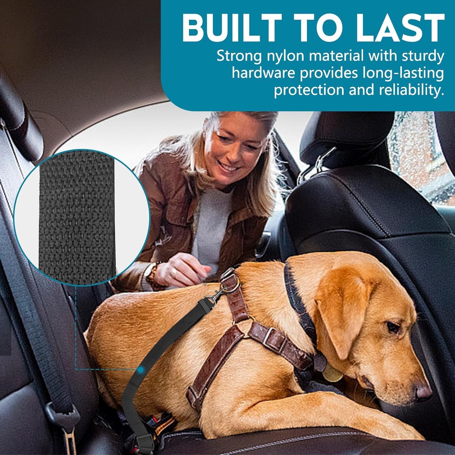 Adjustable Dog Seat Belt for Car, 2 Pack Pet Safety Belts for Vehicles, Heavy-Duty Nylon Puppy Harness Seatbelt Leash for Driving, Universal Fit Seatbelts for Pets in SUV, Truck, Travel, Black