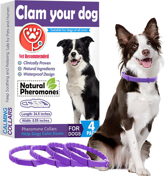 Calming Collars for Dogs - 4 Packs，Pheromone Calming Dog，Dog Calming Collar Relief for Anxiety, Stress & Separation, Adjustable 25 Inch Size, Anxiety Collar for Dogs, Lasts 60 Days