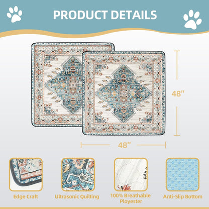 Washable Pee Pads for Dogs Large 2 Pack, 48" X 48" Reusable Puppy Pads Waterproof Dog Rugs, Super Absorbent, Leakproof, Dog Crate Pad, Playpen Mat, Whelping Pads, Blue Medallion