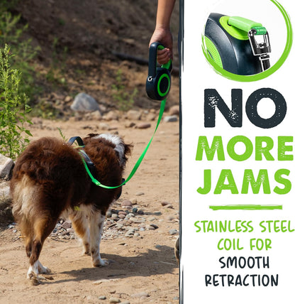 Mighty Paw Retractable Dog Leash 2.0 – 16ft Reflective Nylon for Dogs up to 50 lbs (Green) - Paw Fit Gears